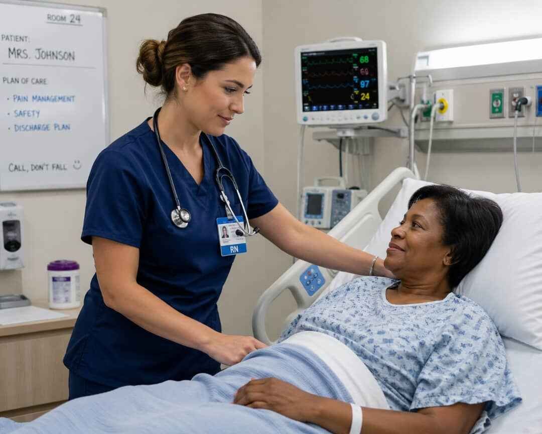 Nurse checking patient's blood pressure at home